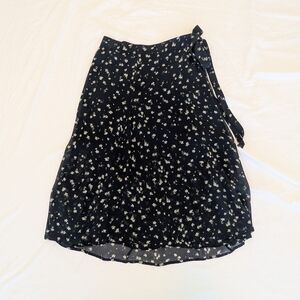 Rag & Bone Navy Floral Wrap Midi Skirt Size 2 Polyester Tie Waist Sheer Hem